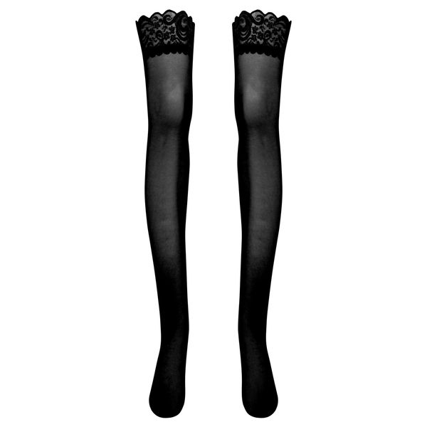 جوراب ساق بلند زنانه ماییلدا مدل لبه گیپوری نازک کد 4927-4445 رنگ مشکی