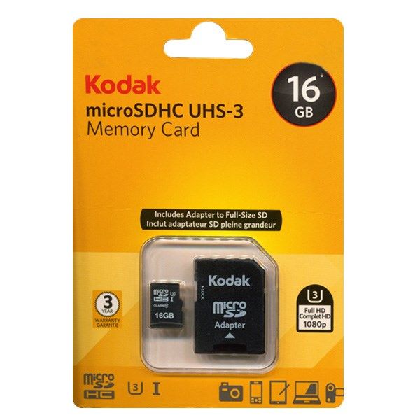 کارت حافظه microSDHC کداک کلاس 10 استاندارد UHS-I U3 سرعت 90MBps همراه با آداپتور SD ظرفیت 16 گیگابایت
