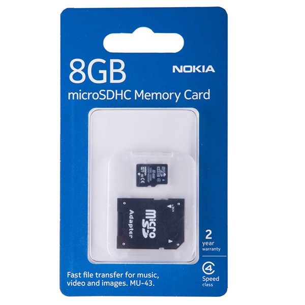 کارت حافظه microSDHC نوکیا مدل MU-43 کلاس 4 به همراه آداپتور SD ظرفیت 8 گیگابایت