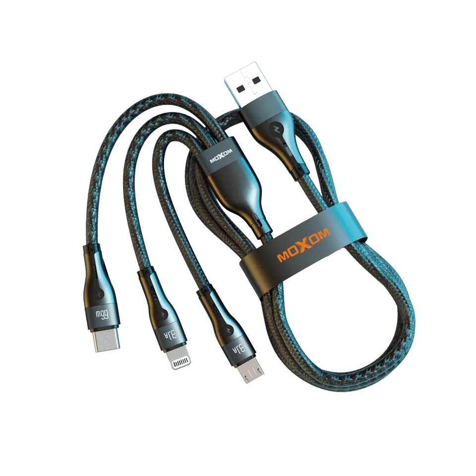کابل تبدیل USB به USB-C/ لایتنینگ/ microUSB موکسوم مدل MX-CB102 طول 1.2 متر
