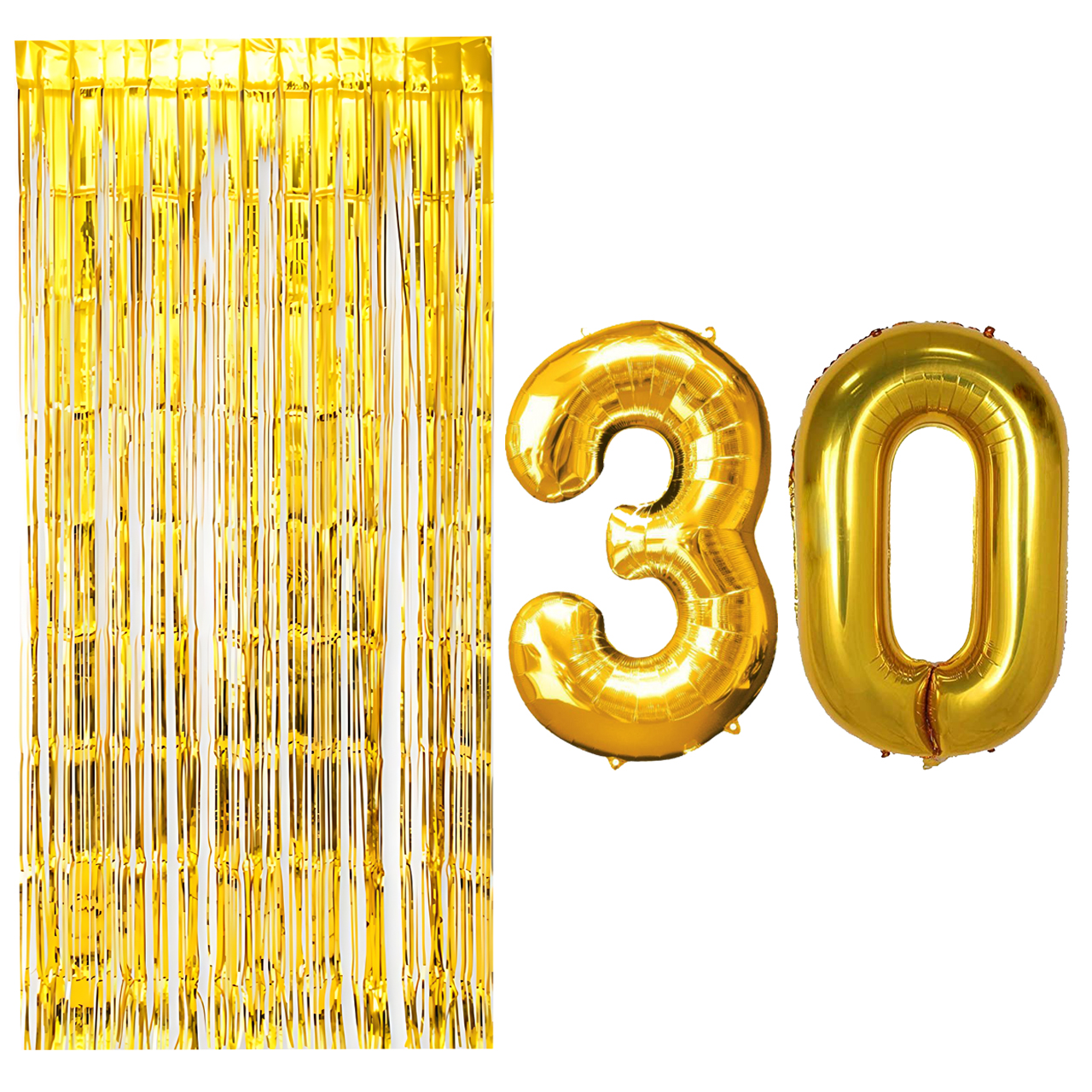 بادکنک فویلی مسترتم طرح عدد 30 به همراه پرده تزئینی بسته 3 عددی