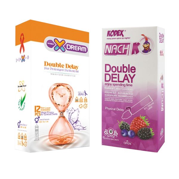 کاندوم ایکس دریم مدل Double Delay بسته 12 عددی به همراه کاندوم تاخیری کدکس مدل Double Delay بسته 10