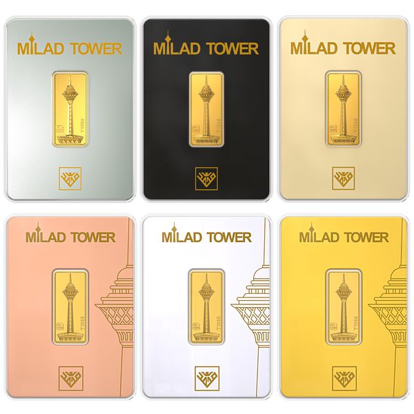 شمش طلا 24 عیار طلای محمد مدل برج میلاد کد C مجموعه 6 عددی