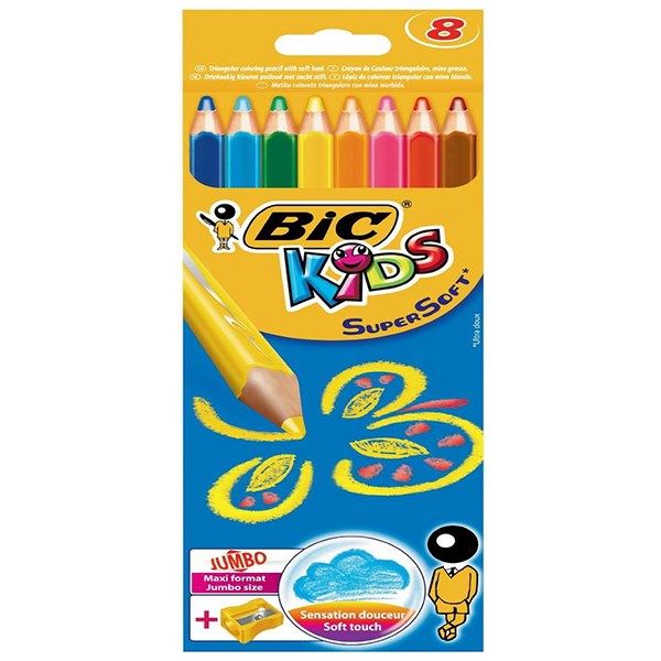 مداد رنگی 8 رنگ بیک مدل Jumbo Super Soft