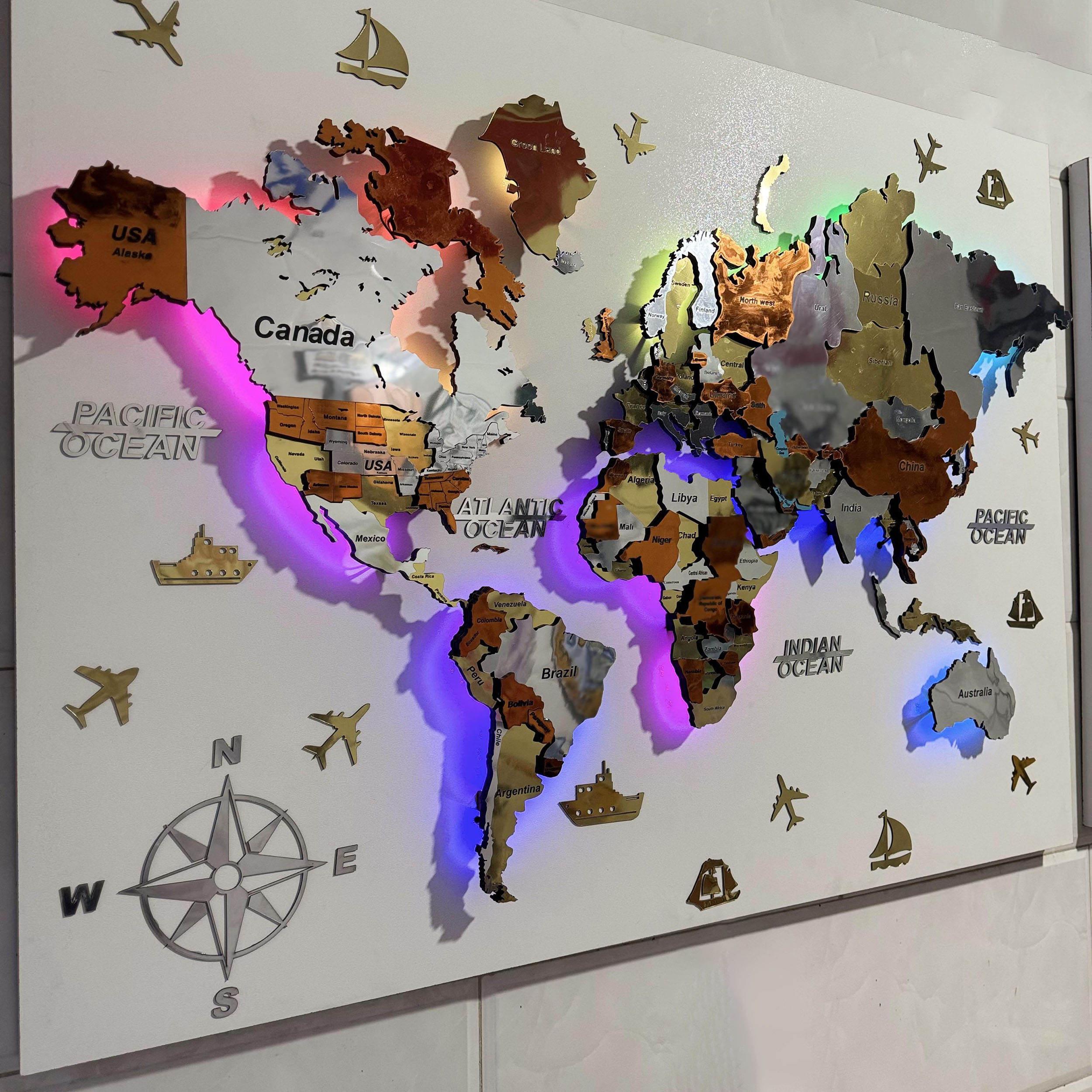 تابلو نوری طرح نقشه جهان مدل بلوتوثی