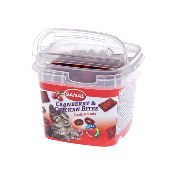 تشویقی گربه عقیم سانال مدل Cranberry And Chicken Bites وزن 75 گرم