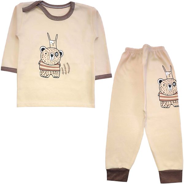 ست تی شرت و شلوار نوزادی مدل خرس کد 3937 رنگ کرم
