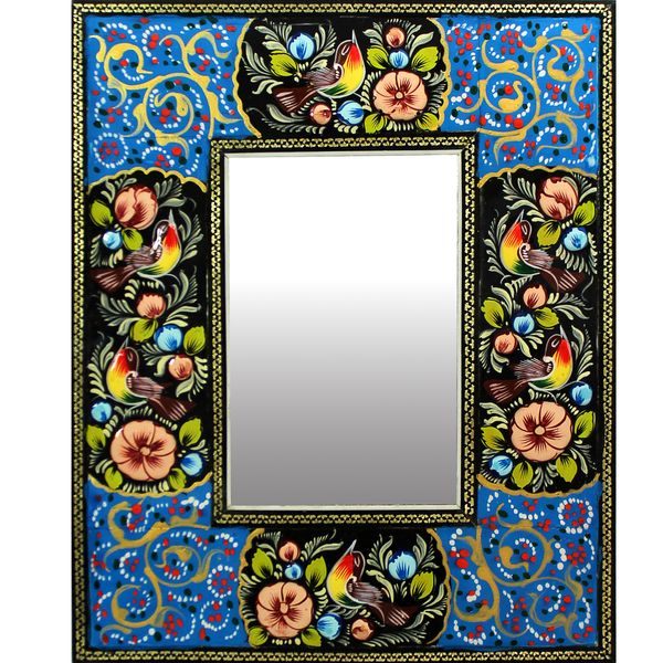 آینه خاتم کاری دست نگار طرح گل و مرغ کد 04-20