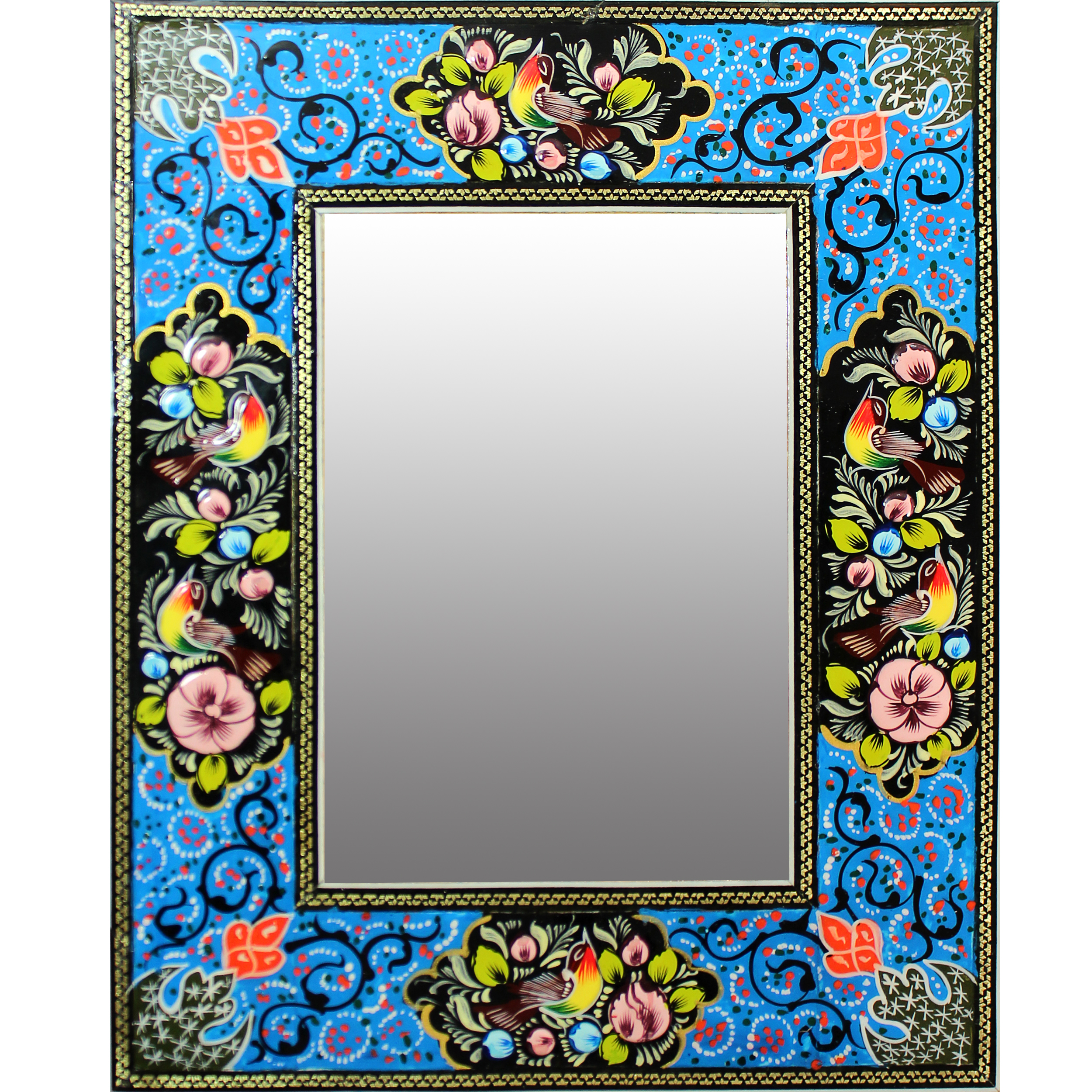 آینه خاتم کاری دست نگار طرح گل و مرغ کد 02-20