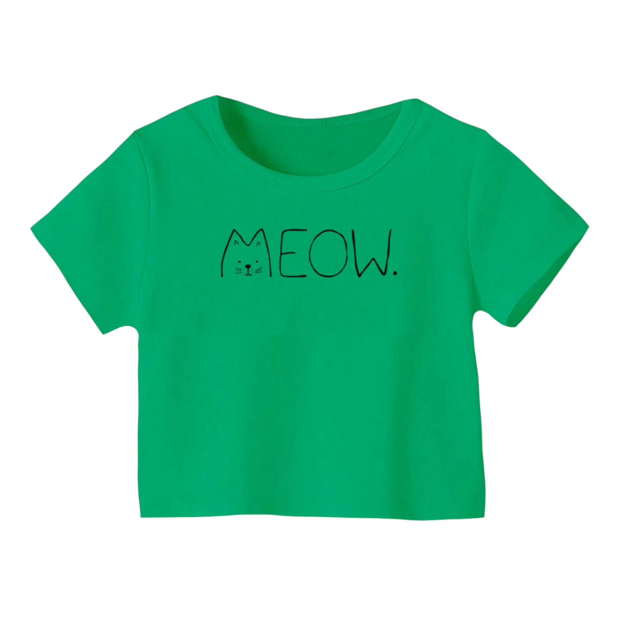 کراپ‌ تی‌شرت آستین کوتاه زنانه مدل گربه کد ۱۷ رنگ سبز