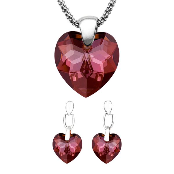 نیم ست نقره زنانه جواهرات بوهمیا مدل Heart Crystal Red Magma