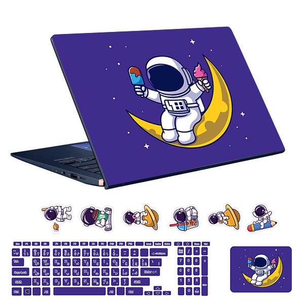 استیکر لپ تاپ توییجین و موییجین طرح astronaut کد 37 مناسب برای لپ تاپ 15.6 اینچ به همراه برچسب حروف فارسی کیبورد