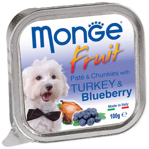 خوراک سگ مونگه مدل Pate &amp; Chunks With Turkey &amp; Blueberry-13208 با طعم بوقلمون و بلوبری وزن 100 گرم