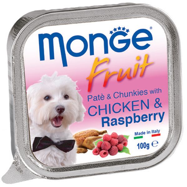 خوراک سگ مونگه مدل Pate &amp; Chunks With Chicken &amp; Raspberry-13215 با طعم مرغ و رَزبری وزن 100 گرم