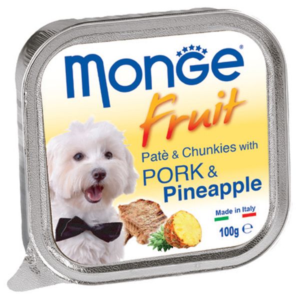 خوراک سگ مونگه مدل Pate &amp; Chunks With Pork and Pineapple-13253 با طعم گراز و آناناس وزن 100 گرم