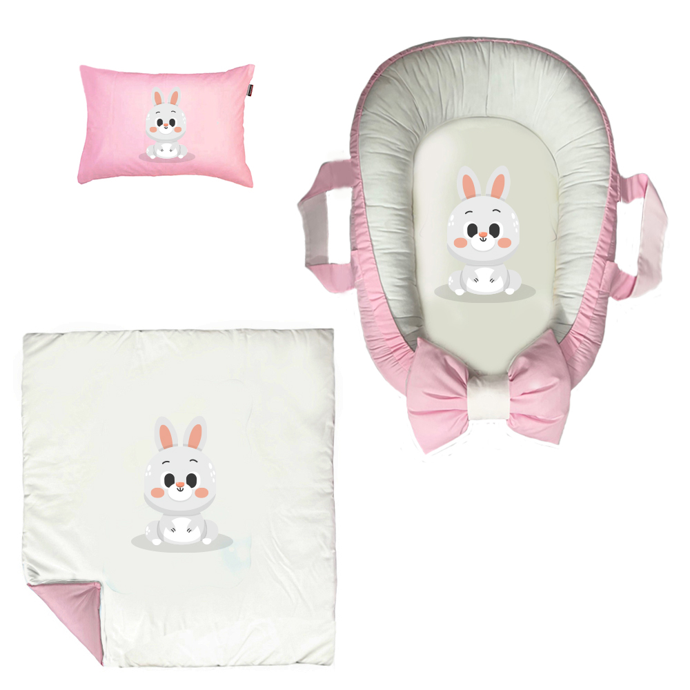 سرویس خواب سه تکه نوزاد مدل گارد محافظ دار طرح بچه خرگوشی کد 018