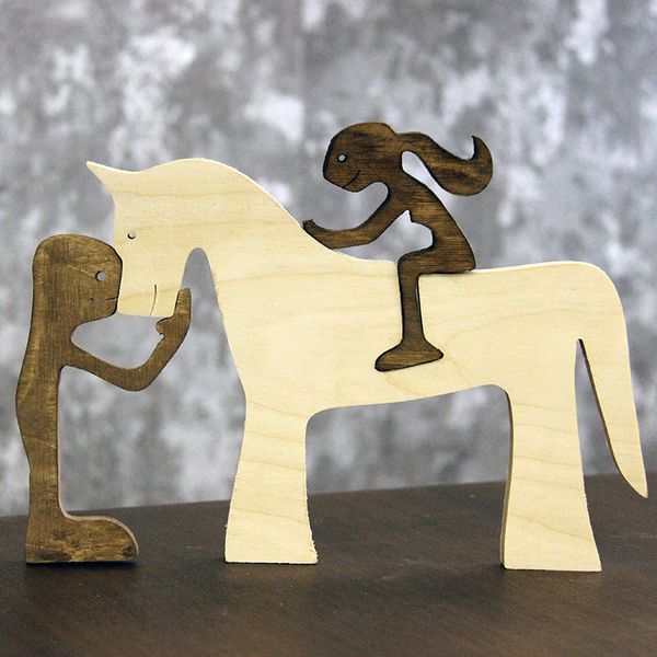 تندیس چوبی مدل اسب و سوار مجموعه 3 عددی 