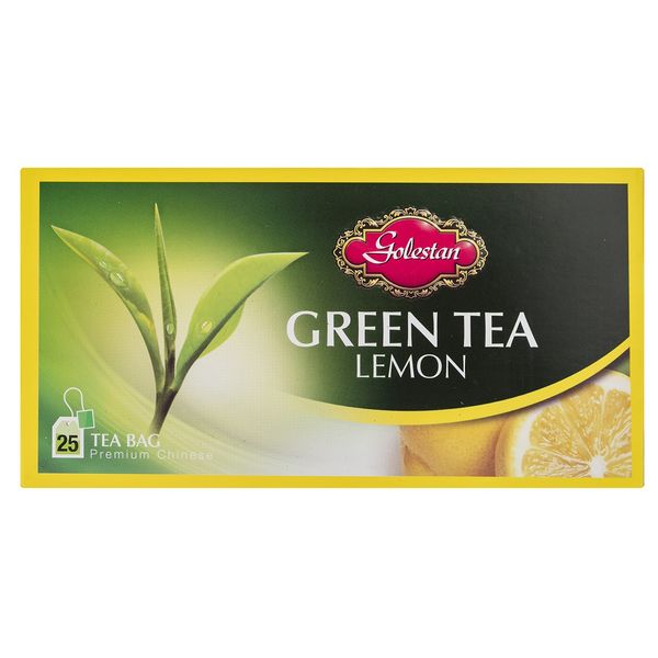 چای سبز کیسه ای با طعم لیمو گلستان بسته 25 عددی
