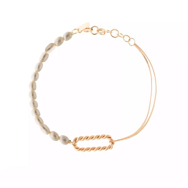 دستبند طلا 18 عیار زنانه گالری روبی مدل زنجیر و مروارید