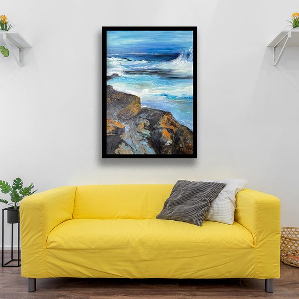 تابلو مدل نقاشی رنگ روغن دریا و صخره