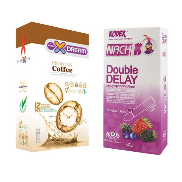 کاندوم ایکس دریم مدل Coffee بسته 12 عددی به همراه کاندوم تاخیری کدکس مدل Double Delay بسته 10 عددی