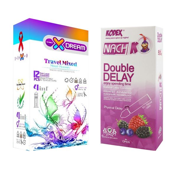 کاندوم ایکس دریم مدل Travel Mixed بسته 12 عددی به همراه کاندوم تاخیری کدکس مدل Double Delay بسته 10 عددی