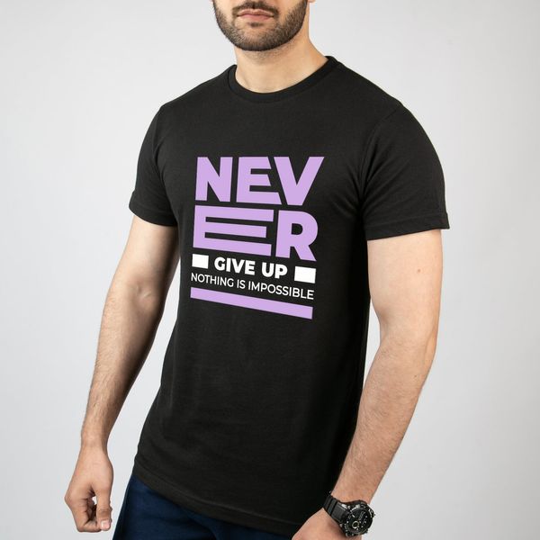 تی شرت آستین کوتاه مردانه مدل Lilac Never Give Up کد T035