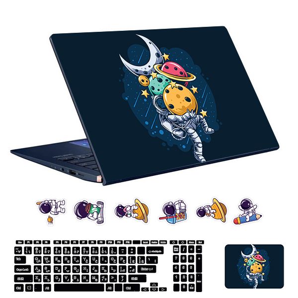 استیکر لپ تاپ توییجین و موییجین طرح astronaut کد 23 مناسب برای لپ تاپ 15.6 اینچ به همراه برچسب حروف فارسی کیبورد