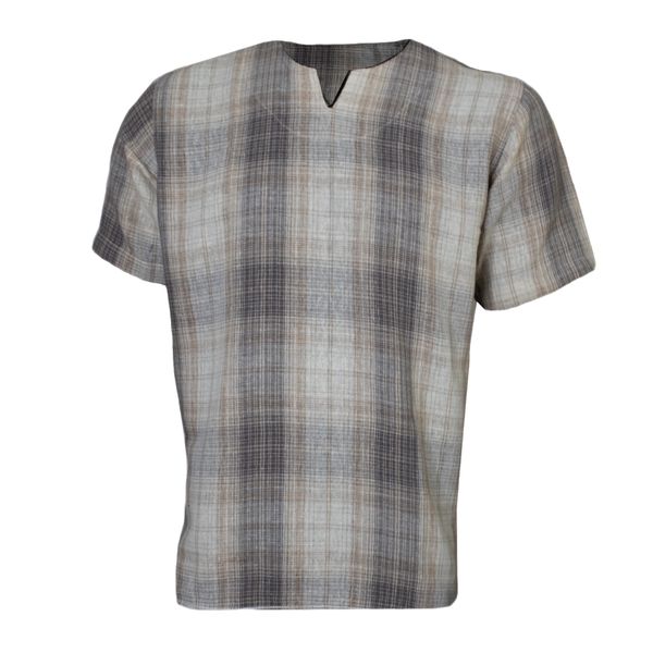 پیراهن آستین کوتاه مردانه مدل پارچه کنفی یقه کوبایی