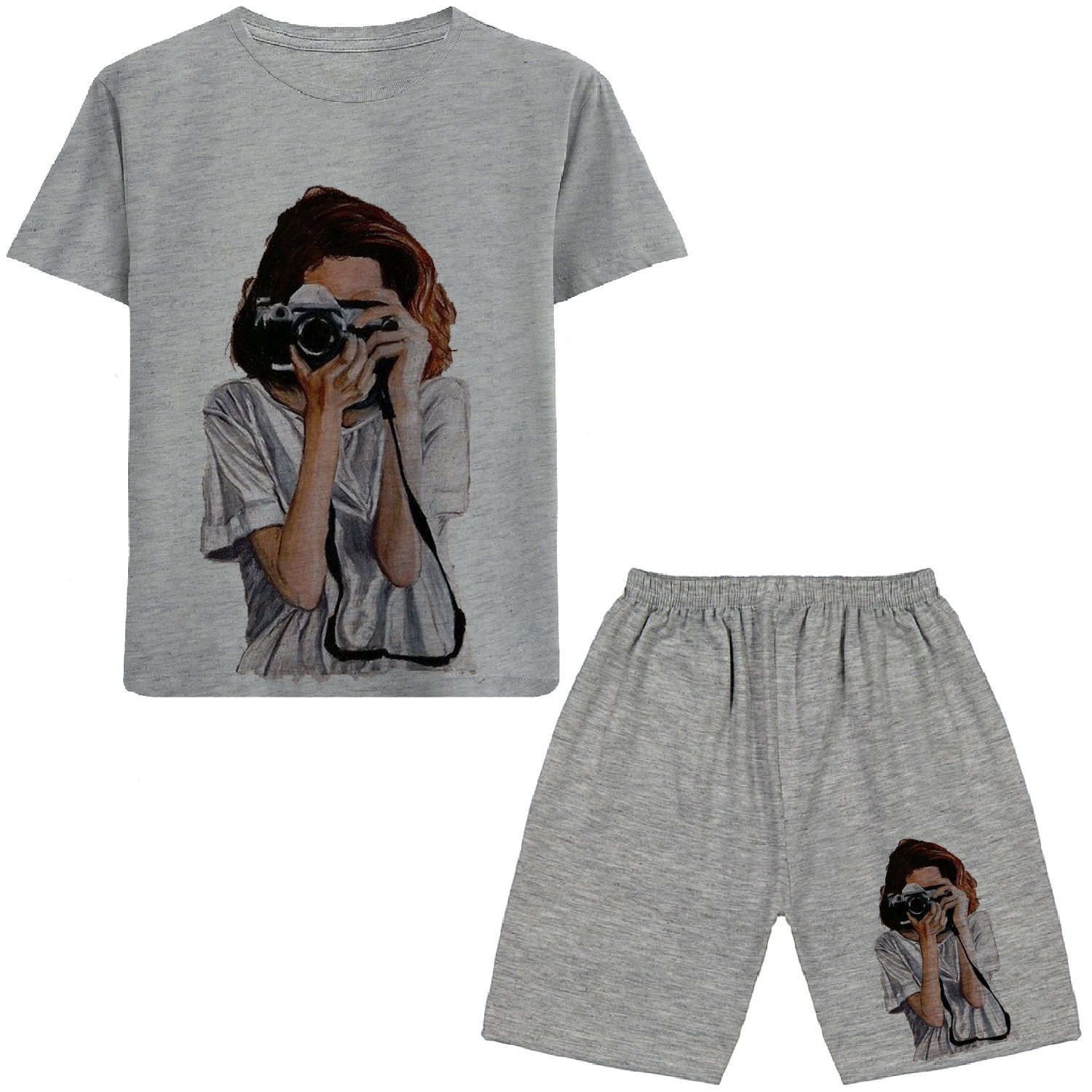 ست تی شرت و شلوارک دخترانه مدل عکاس کد N82