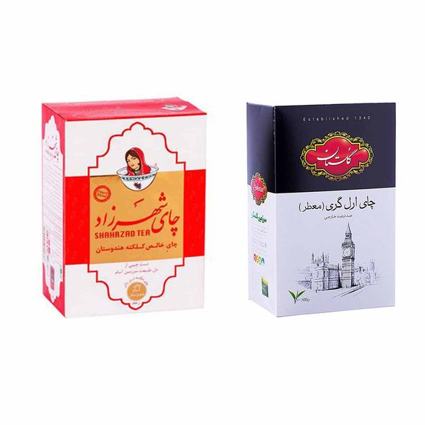  چای بسته ای عطری گلستان 500گرم به همراه چای بسته ای ساده شهرزاد 500گرم