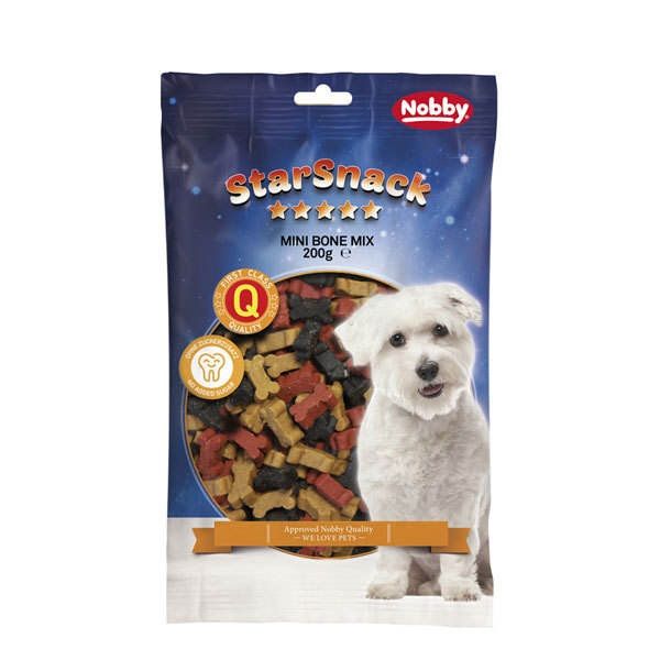 غذای تشویقی سگ نوبی مدل minibones snack mix وزن 200 گرم