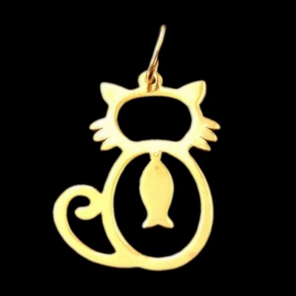 آویز گردنبند طلا 18 عیار زنانه مدل گربه و ماهی