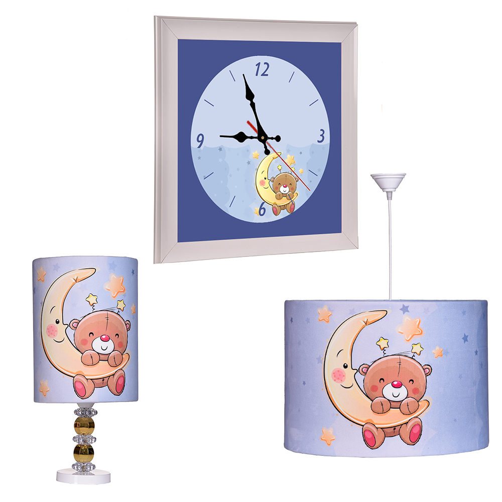 لوستر اتاق کودک مدل خرس و ماه و ستاره به همراه ساعت و اباژور 
