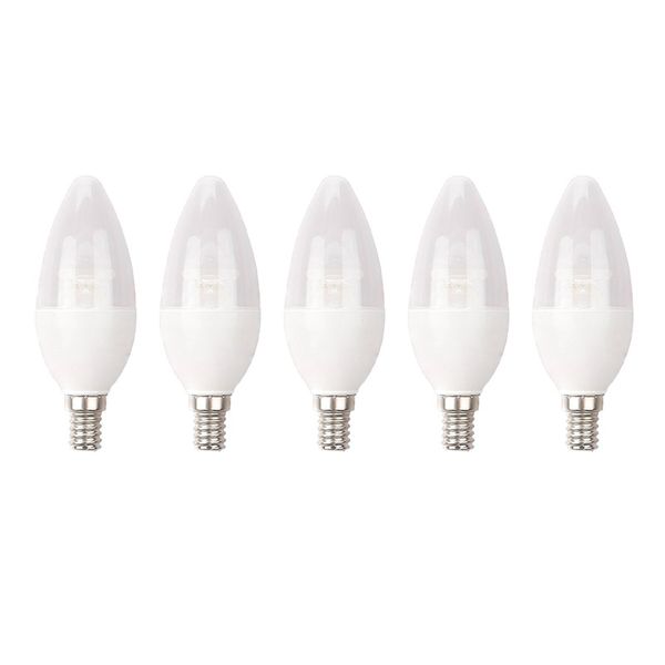 لامپ ال ای دی 6 وات لامپ نور مدل شمعی شفاف پایه E14 بسته 5 عددی