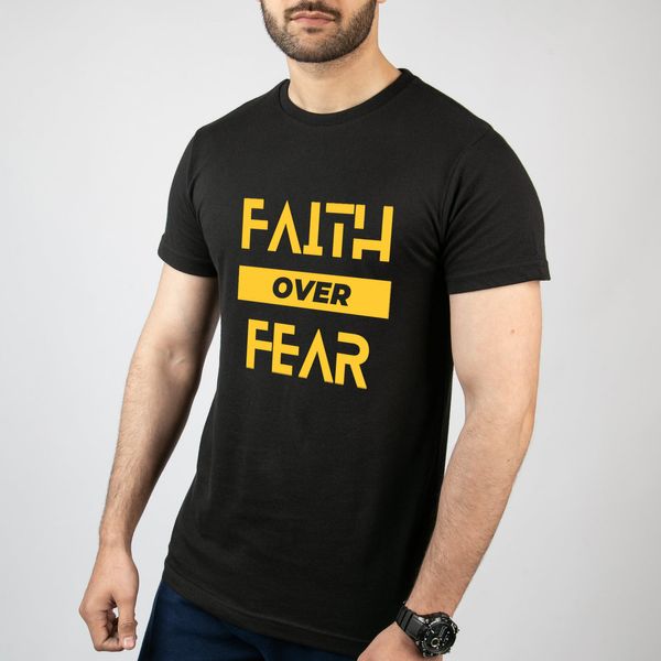 تی شرت آستین کوتاه مردانه مدل نوشته Faith Over Fear کد T016