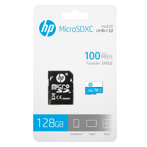 کارت حافظه microSD اچ پی مدل mi310 کلاس 10 استاندارد UHS-I U3 سرعت 100MBps ظرفیت 128 گیگابایت به همراه آداپتور SD