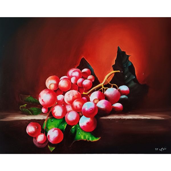 تابلو نقاشی رنگ روغن طرح میوه انگور مدل طبیعت بیجان 3