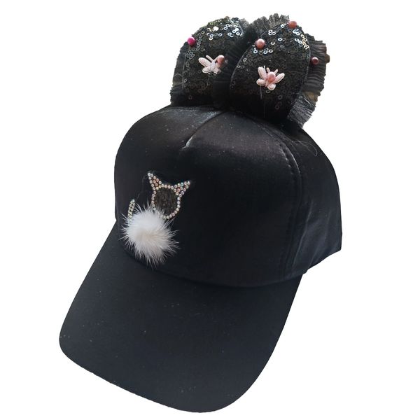 کلاه کپ دخترانه مدل گربه گوش دار رنگ مشکی