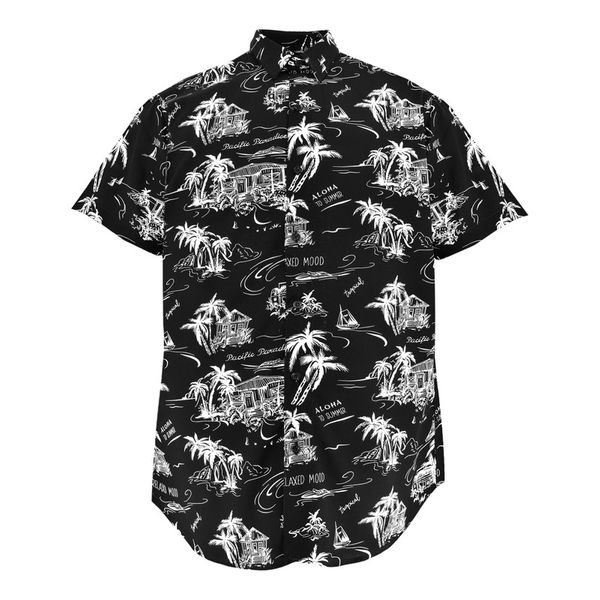 پیراهن آستین کوتاه مردانه مدل هاوایی نخل و کلبه کد H-N&amp;K رنگ مشکی