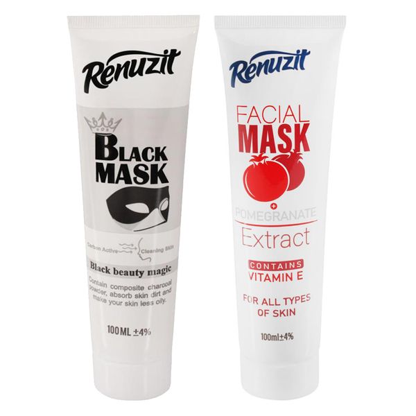ماسک صورت رینو زیت مدل Black Mask حجم 100 میلی لیتر به همراه ماسک صورت مدل انار حجم 100 میلی لیتر