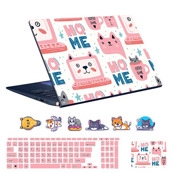 استیکر لپ تاپ توییجین و موییجین طرح گربه ها کد 09 مناسب برای لپ تاپ 15.6 اینچ به همراه برچسب حروف فارسی کیبورد
