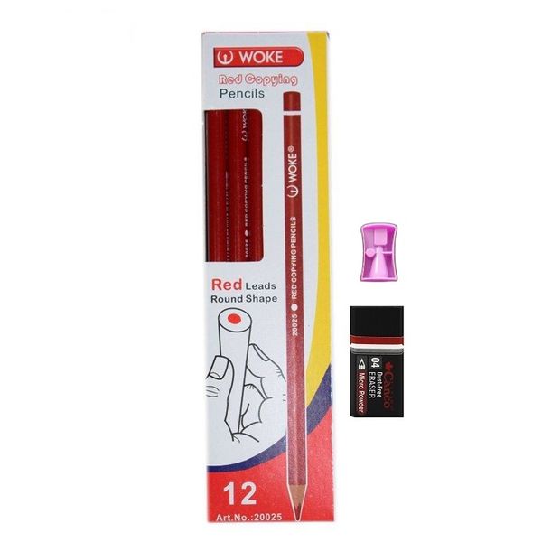 مداد قرمز ووک مدل بیکران به همراه مداد و تراش مجموعه 14 عددی 