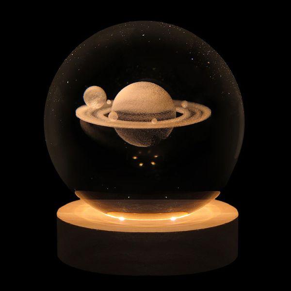 چراغ خواب مدل گوی شیشه ای 3D طرح سیاره زحل کد M19