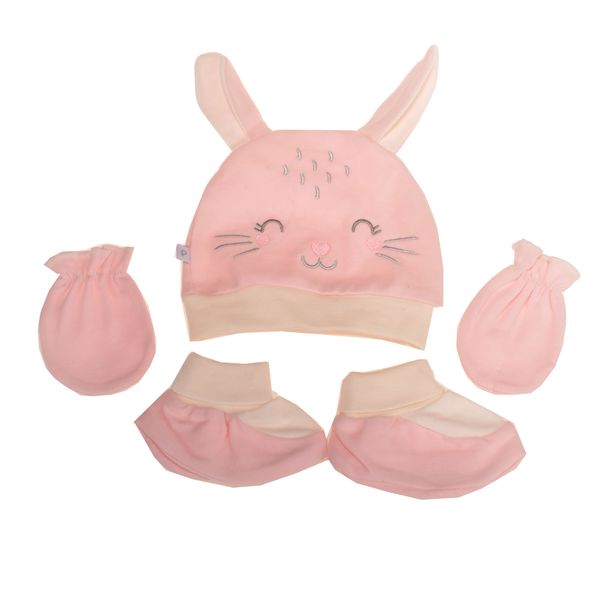 ست کلاه و پاپوش و دستکش نوزادی مدل خرگوش 