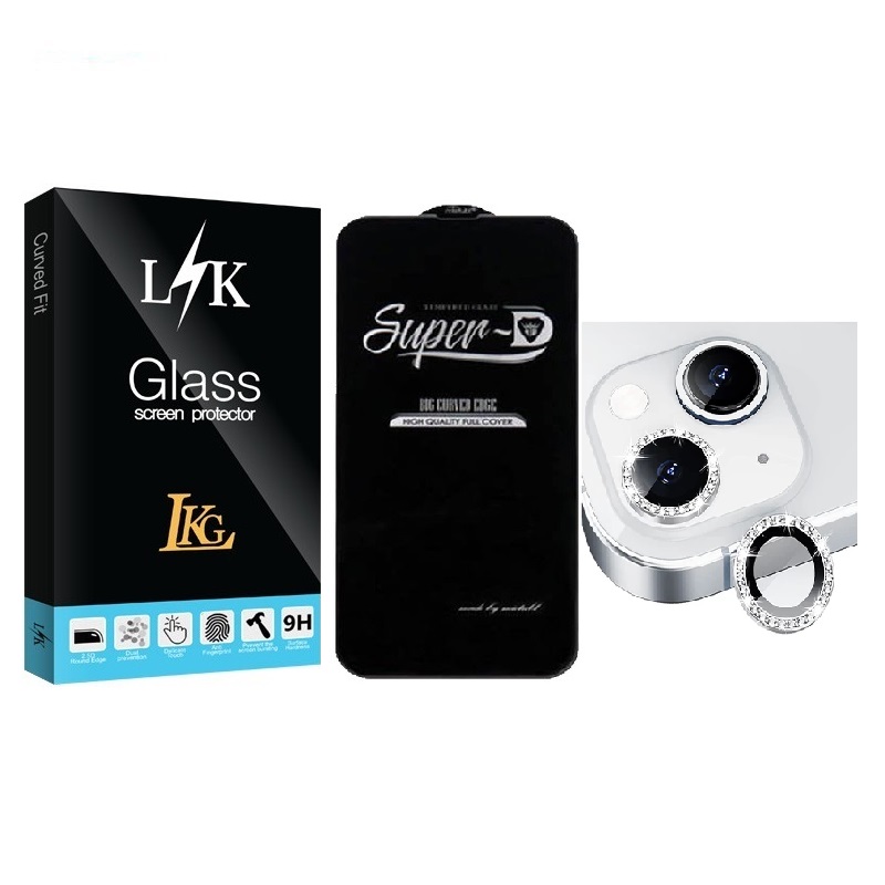 محافظ صفحه نمایش ال کا جی مدل LKK Super-D مناسب برای گوشی موبایل اپل IPHONE 13 به همراه محافظ لنز دوربین