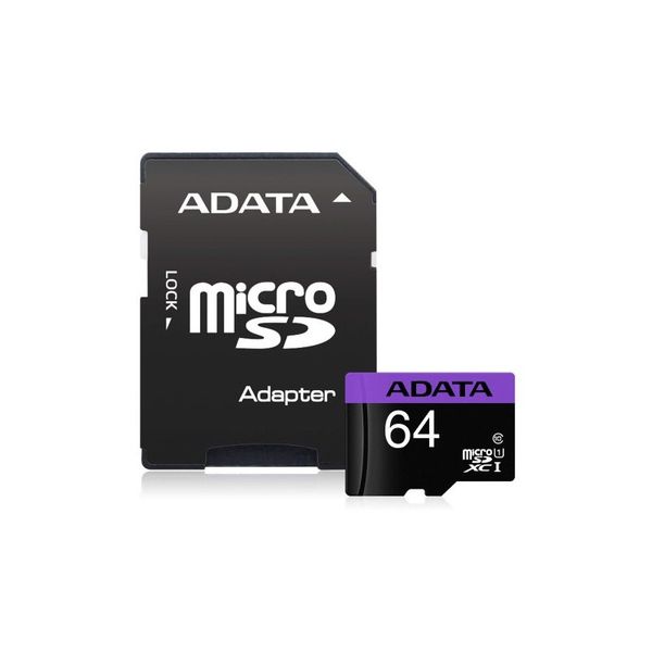 کارت حافظه‌ microSDXC ای دیتا مدل Premier کلاس 10 استاندارد UHS-I U1 سرعت 85MBps همراه با آداپتور SD ظرفیت 64 گیگابایت