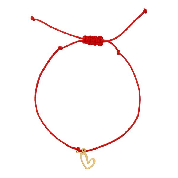 دستبند طلا 18 عیار زنانه گالری شیدا مجد مدل قلب توخالی نخی قرمز