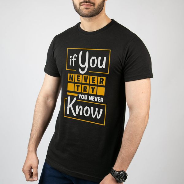 تی شرت آستین کوتاه مردانه مدل نوشته If you never try کد T012