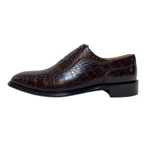 کفش مردانه کرمانی مدل تمام چرم دستدوز کروکودیل کد 1057 رنگ قهوه ای